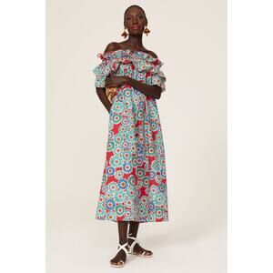 LA DoubleJ Multicolor Floral Off-Shoulder Midi Dress